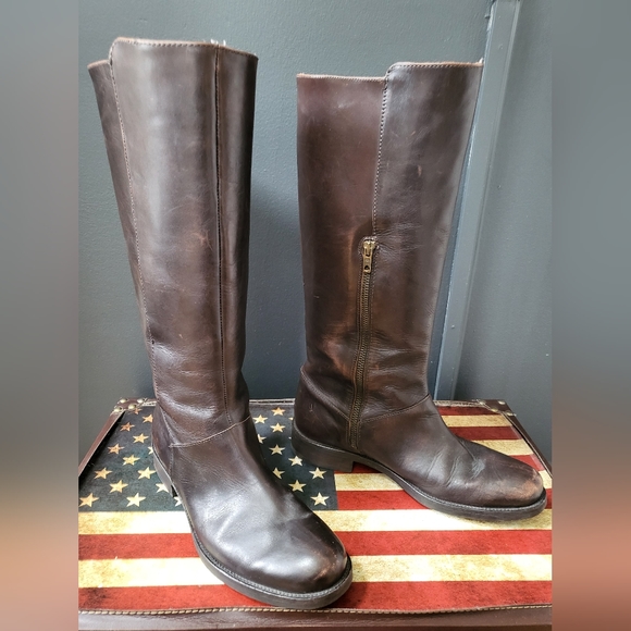 J. Crew Shoes - J. Crew Tall Leather Riding Boots Brown Distressed Size 9